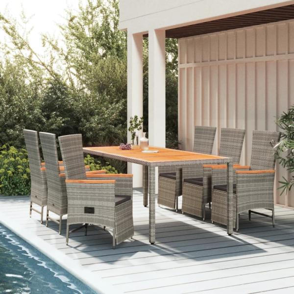 ARDEBO.de - 7-tlg. Garten-Essgruppe mit Kissen Grau Poly Rattan
