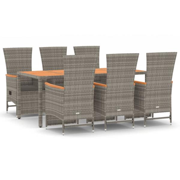 7-tlg. Garten-Essgruppe mit Kissen Grau Poly Rattan