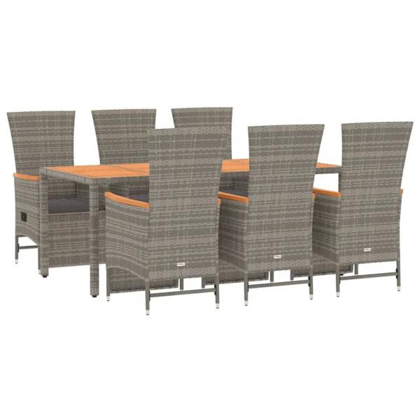 7-tlg. Garten-Essgruppe mit Kissen Grau Poly Rattan