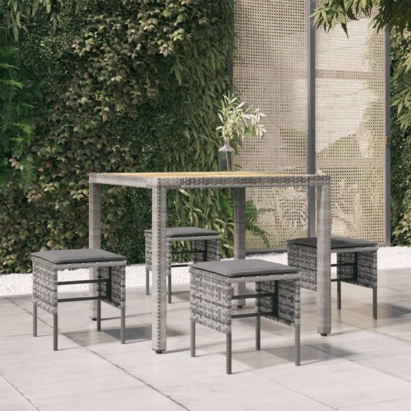 ARDEBO.de - Gartenhocker mit Kissen 4 Stk. Grau Poly Rattan