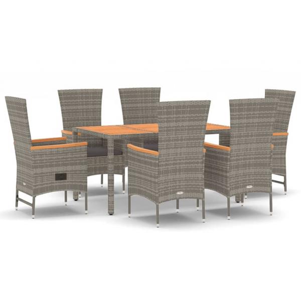 7-tlg. Garten-Essgruppe mit Kissen Grau Poly Rattan