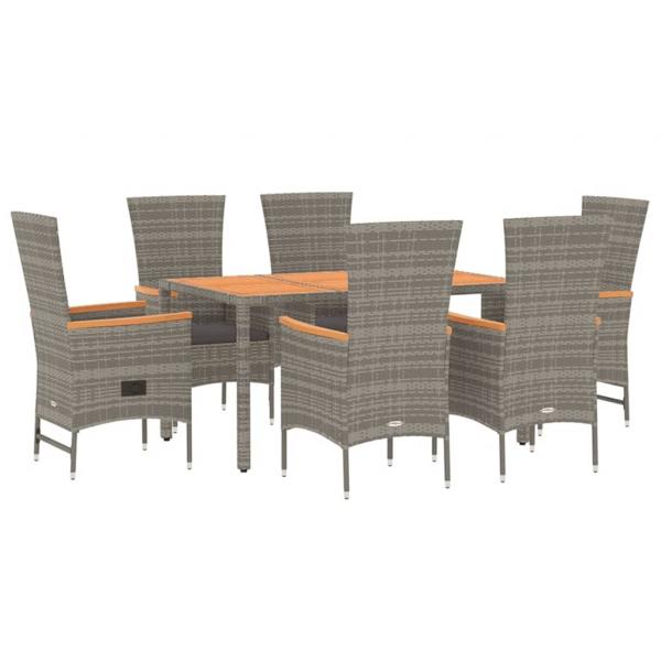 7-tlg. Garten-Essgruppe mit Kissen Grau Poly Rattan