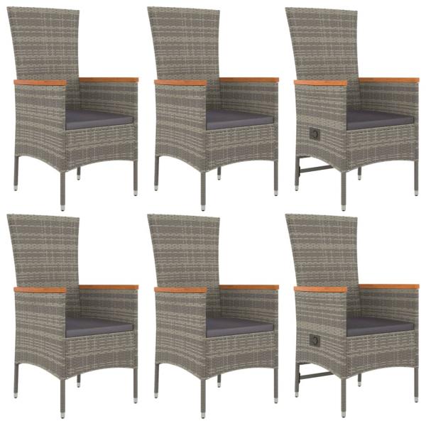 7-tlg. Garten-Essgruppe mit Kissen Grau Poly Rattan