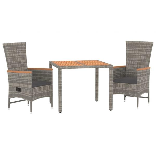 3-tlg. Garten-Essgruppe mit Kissen Grau Poly Rattan