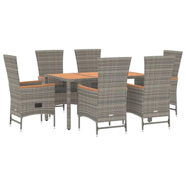 7-tlg. Garten-Essgruppe mit Kissen Grau Poly Rattan