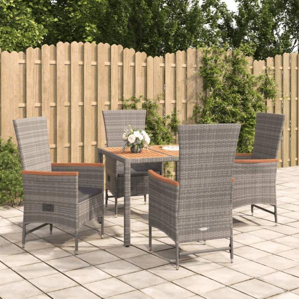 ARDEBO.de - 5-tlg. Garten-Essgruppe mit Kissen Grau Poly Rattan