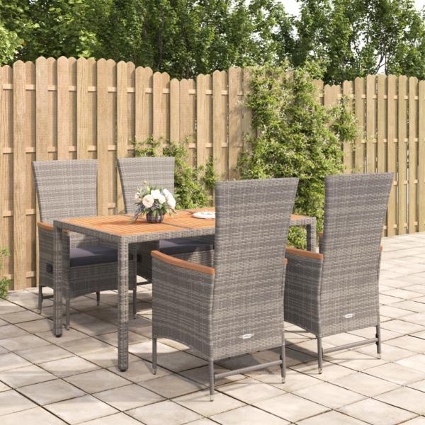 ARDEBO.de - 5-tlg. Garten-Essgruppe mit Kissen Grau Poly Rattan