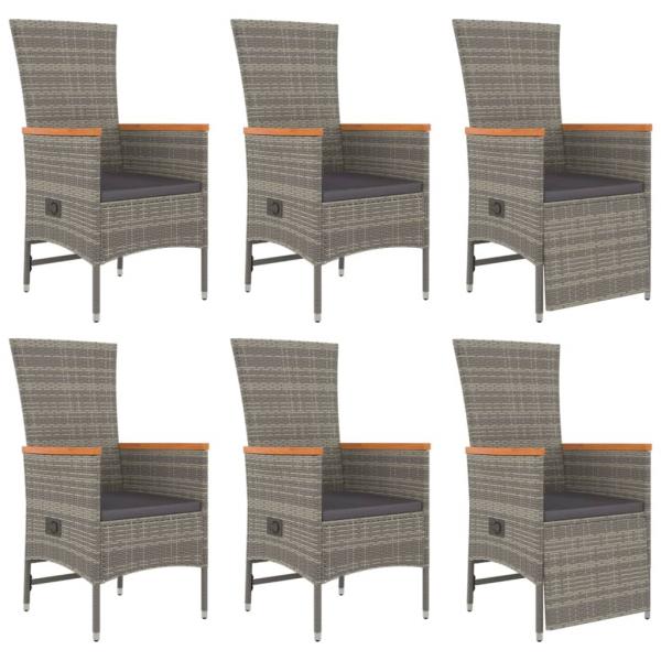7-tlg. Garten-Essgruppe mit Kissen Grau Poly Rattan