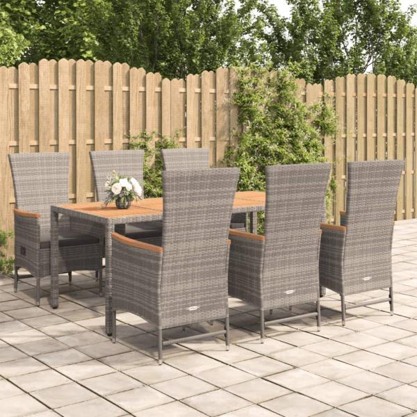 ARDEBO.de - 7-tlg. Garten-Essgruppe mit Kissen Grau Poly Rattan