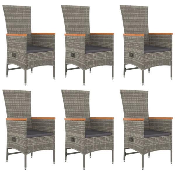 7-tlg. Garten-Essgruppe mit Kissen Grau Poly Rattan