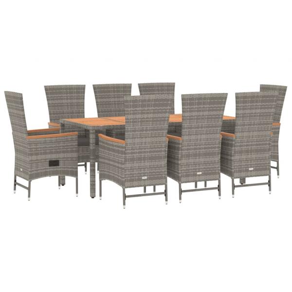 9-tlg. Garten-Essgruppe mit Kissen Grau Poly Rattan