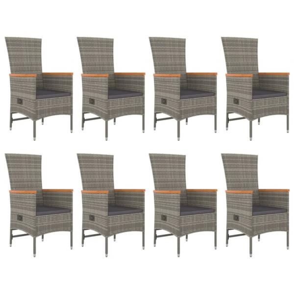 9-tlg. Garten-Essgruppe mit Kissen Grau Poly Rattan