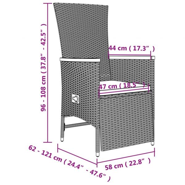 9-tlg. Garten-Essgruppe mit Kissen Grau Poly Rattan