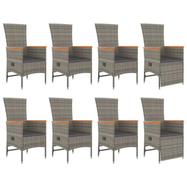 9-tlg. Garten-Essgruppe mit Kissen Grau Poly Rattan