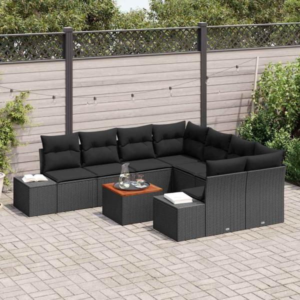 Garten Sofaset 9-teilig Schwarz Poly Rattan Garten Sofaset