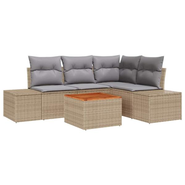 Garten Sofa Set 5 Teile Beige und Grau Rattan & Polyesterkissen