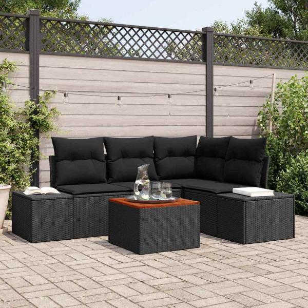 ARDEBO.de - Garten-Sofa-Set 5 Teile Schwarz Poly-Rattan, gehärtetes Glas, Stahl