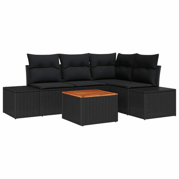 Garten-Sofa-Set 5 Teile Schwarz Poly-Rattan, gehärtetes Glas, Stahl