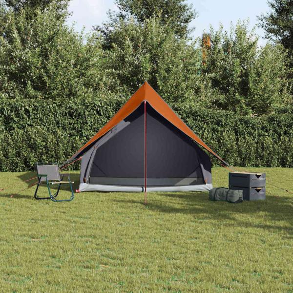 Campingzelt 3-Personen Grau und Orange Polyester 3-Personen