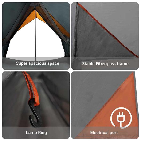 Campingzelt 3-Personen Grau und Orange Polyester 3-Personen