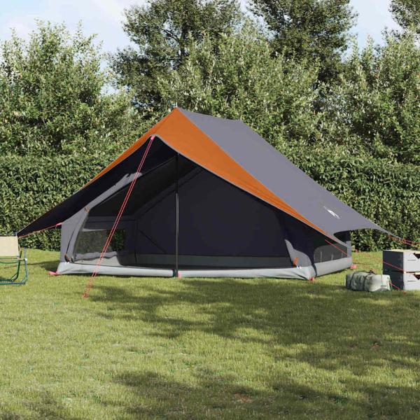 ARDEBO.de - Familienzelt 7-Personen Grau und Orange Polyester 7-Personen