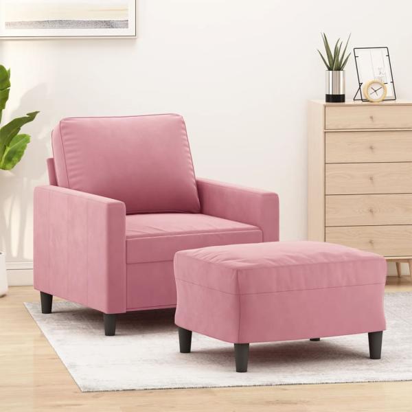 ARDEBO.de - Sessel mit Hocker Rosa 60 cm Samt