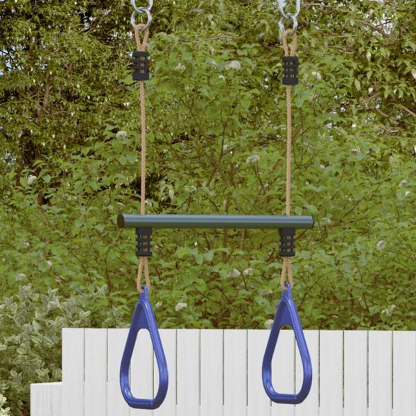 ARDEBO.de - Trapezstange mit Turnringen für Kinder Blau Dunkelgrün Stahl