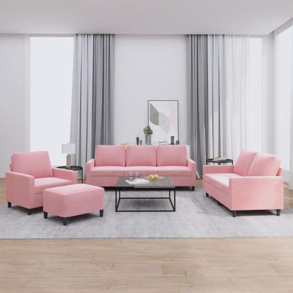 ARDEBO.de - 4-tlg. Sofagarnitur mit Kissen Rosa Samt