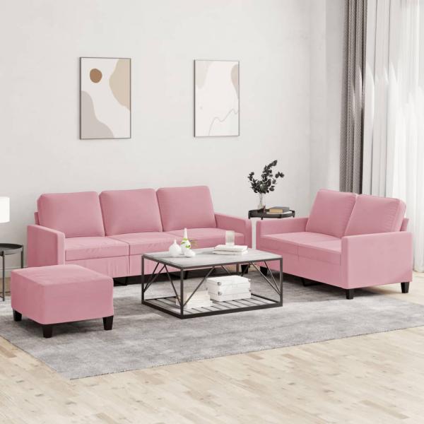 ARDEBO.de - 3-tlg. Sofagarnitur mit Kissen Rosa Samt