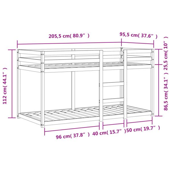 Etagenbett Schwarz 90x200 cm Massivholz Kiefer