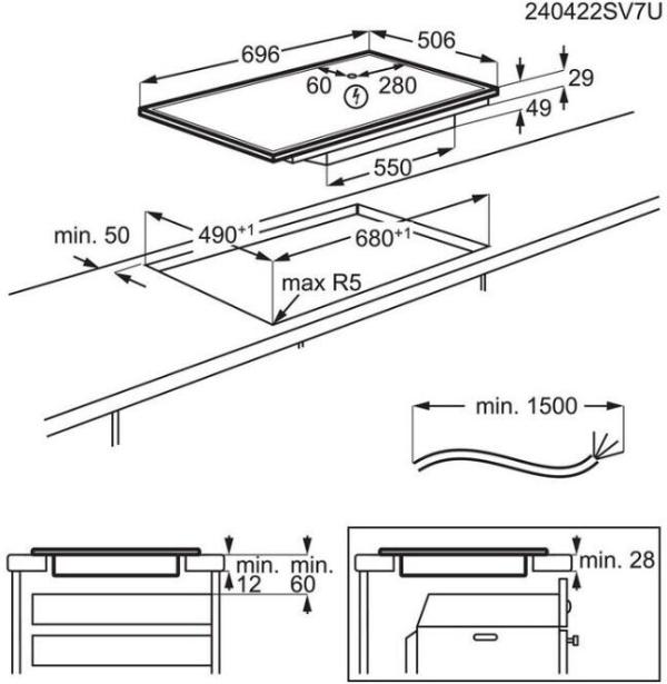 AEG TO74IB00UB Autarkes Induktionskochfeld, 69,6 cm breit, Hob²Hood, Timer, Kindersicherung, TouchControl, Edelstahlrahmen