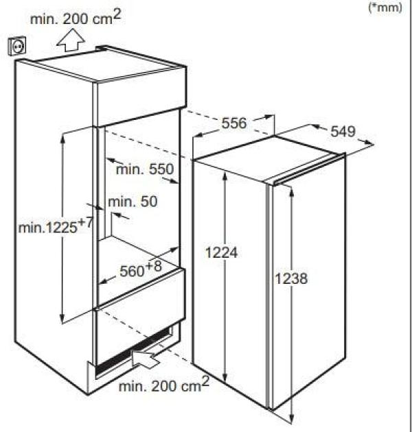AEG OSF5O121DF Einbaukühlschrank mit Gefrierfach, Nischenhöhe 122,5 cm, 181 L, Festtürtechnik, LED Beleuchtung, Coolmatic