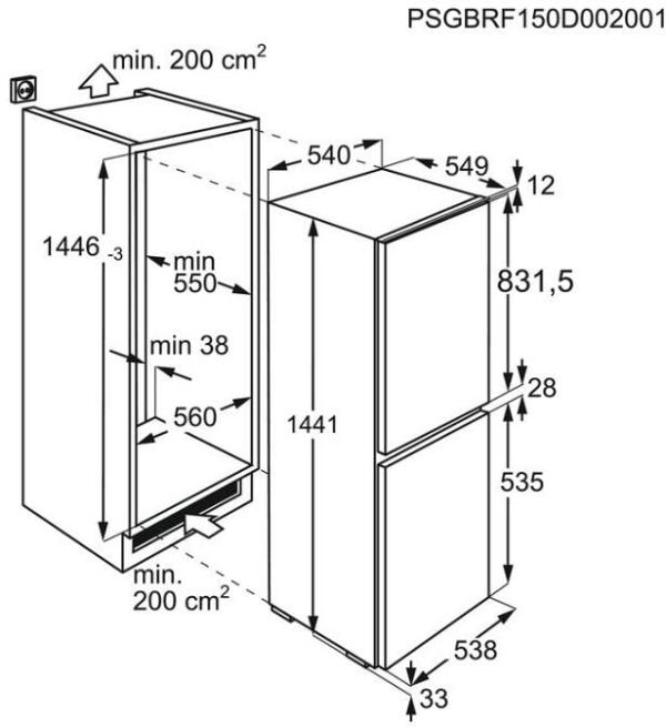 AEG OSC5S141ES Einbau Kühl-Gefrierkombination, Nischenhöhe 144,6 cm, 217 L, LowFrost, Schlepptür, Frostmatic, Flexi-Space