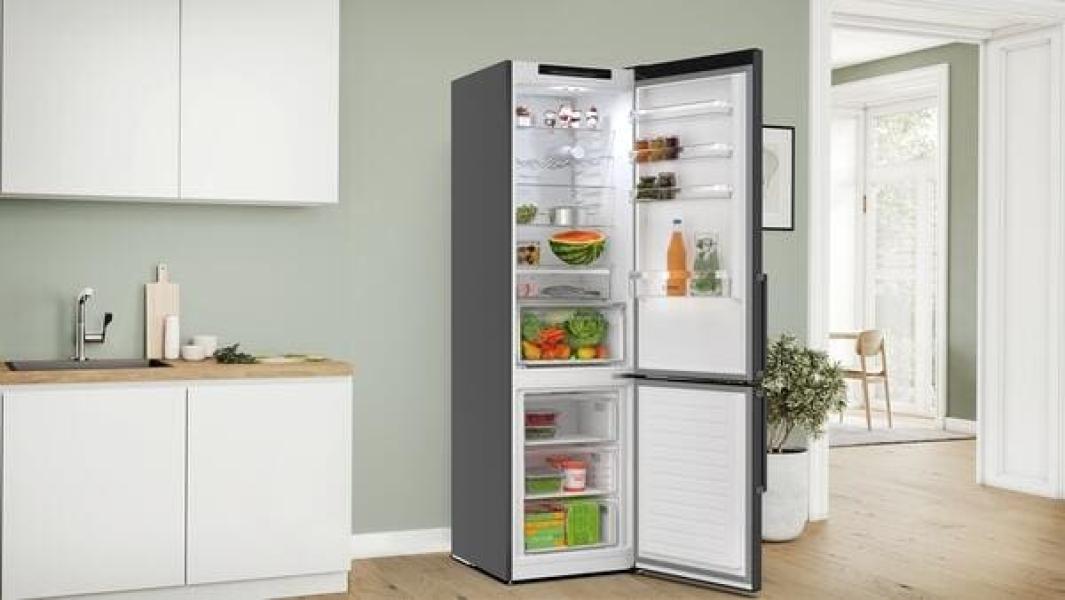 Bosch KGN39VXAU Serie 4 Stand Kühl-Gefrierkombination, 60 cm breit, 363 L, Total No Frost, Individuelle Temperaturregelung, Super Kühlen, Gebürsteter schwarzer Stahl