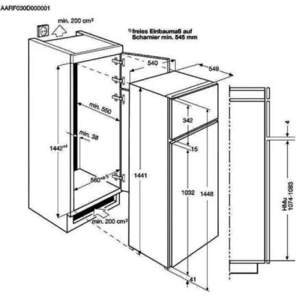 AEG OSD5S141ES 5000 ColdSense Einbau-Doppeltürkühlschrank, Nischenhöhe: 144,6cm, 218l, Schlepptürtechnik, LowFrost, Frostmatic, ColdSense