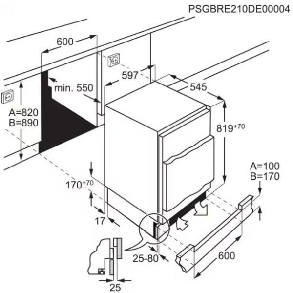 AEG OAB6I82EF Einbau Gefrierschrank, Nischenhöhe 82 cm, 95 L, Festtürtechnik, SpaceSmart Combo, OptiSpace, Electronic Control, Frostmatic, unterbaufähig, weiß