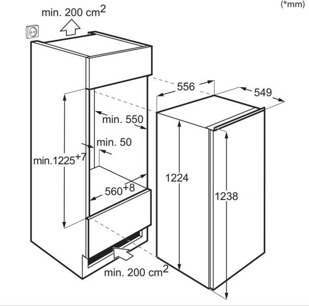 AEG OSK5O12EF Einbaukühlschrank ohne Gefrierfach, Nischenhöhe 122,5 cm, 203 L, OptiSpace, TouchControl-Bedienelement, LED-Beleuchtung, weiß