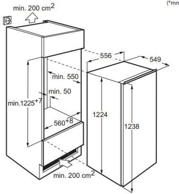 AEG OSK5O121DF Einbaukühlschrank ohne Gefrierfach, Nischenhöhe 122,5 cm, 203 L, OptiSpace, TouchControl-Bedienelement, FlexiShelf, LED-Beleuchtung, weiß