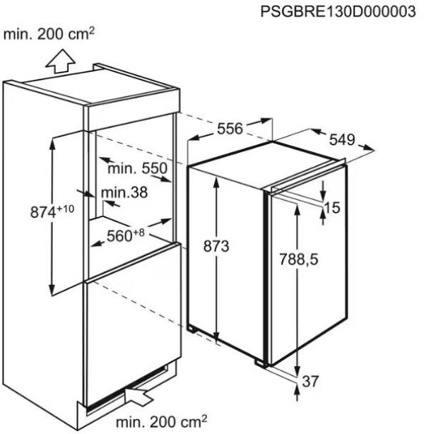 AEG OSK50881DF Einbaukühlschrank ohne Gefrierfach, Nischenhöhe 88 cm, 137 L, Festtürtechnik, OptiSpace, TouchControl-Bedienelement, LED-Beleuchtung, weiß