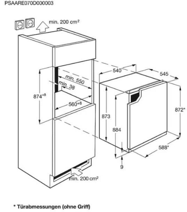 AEG OSF5O881EE Einbaukühlschrank, Nischenhöhe 88 cm, 124 L , Festtürtechnik, OptiSpace, Integrierte elektrische Steuerung, LED-Beleuchtung, weiß