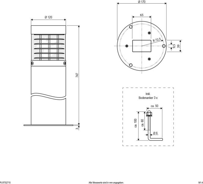 EVN ALTUM Wegeleuchte 750mm, IP54, 230V, E-27, max. 20W, anthrazit (PLR752715)