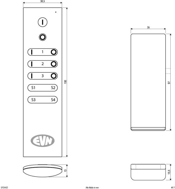 EVN EFD-Serie Funk-Handsender, 3 Kanäle, inkl. Wandhalterung (EFDHS3)