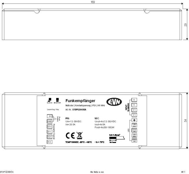 EVN EFD-Serie LED Funk-Multicolor-Empfänger, 12-48V/DC, max. 240-720W (EFDP12244X5A)