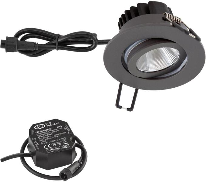 ARDEBO.de EVN PC65 LED Deckeneinbauleuchte, rund, schwenkbar, 8,4W, 3000K, 1010lm, anthrazit (PC650N91602)