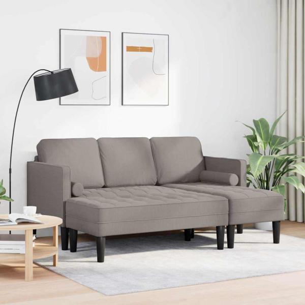 2-teiliges Sofa Set mit Kissen in taupefarbenem Stoff
