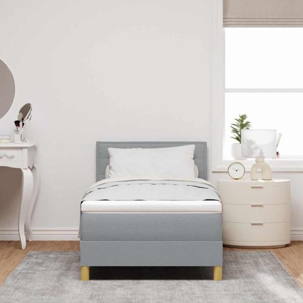 Boxspringbett mit Matratze Hellgrau 90x200 cm Stoff