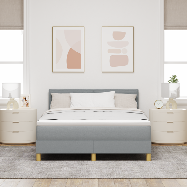 Boxspringbett mit Matratze hellgrau 140x190 cm Stoff