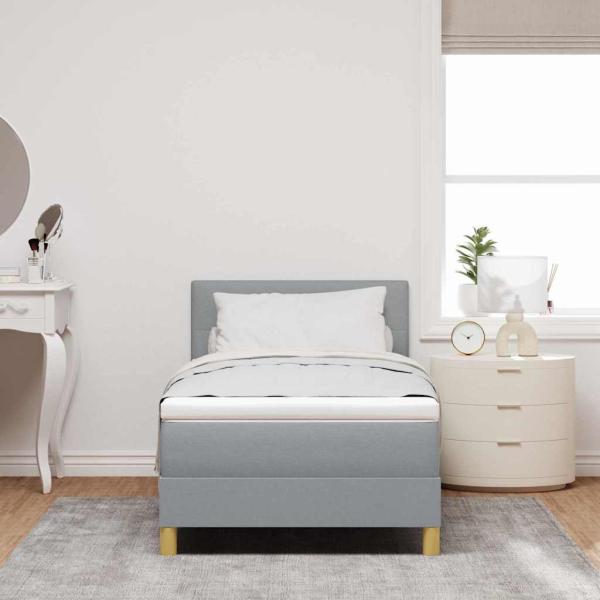 Boxspringbett mit Matratze Hellgrau 90x200 cm Stoff