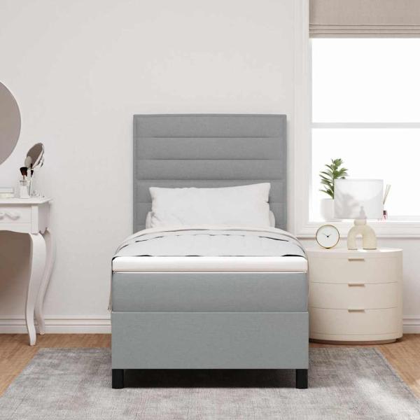 Boxspringbett mit Matratze Hellgrau 90x200 cm Stoff