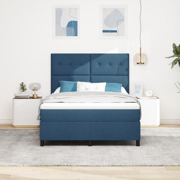 Boxspringbett mit Matratze Blau 140x200 cm Stoff